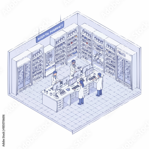Hospital Pharmacy Isometric Illustration