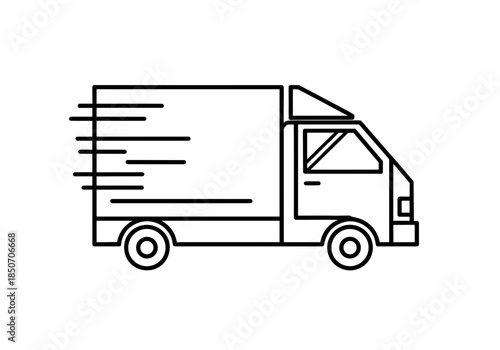 Fast Delivery Truck Line Icon – Express Shipping, Logistics, Courier Service, Speed Motion, Transportation Vector Illustration