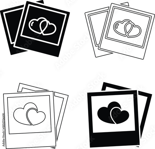 Romantic Couple Photo Frames Vector Icons – Wedding Memories and Love Picture Symbols