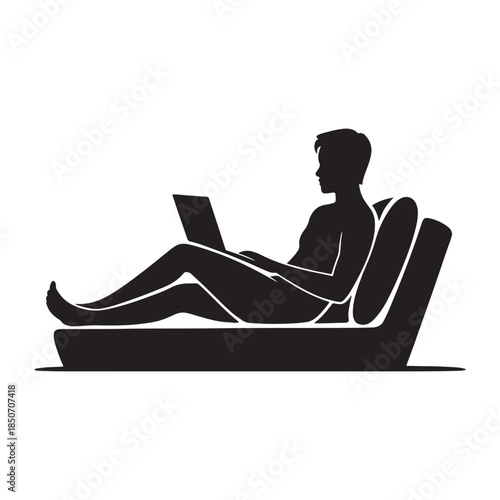 Person working on laptop while relaxing