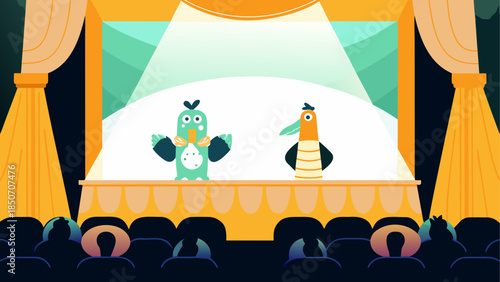 Two birds performing on stage