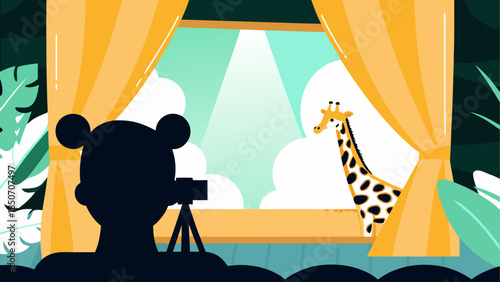 Giraffe filming in safari setting