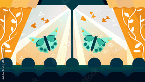 Symmetrical butterflies in sunlight