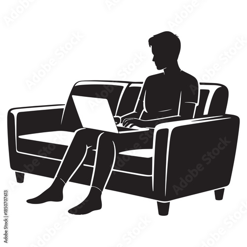 Man working on laptop on sofa