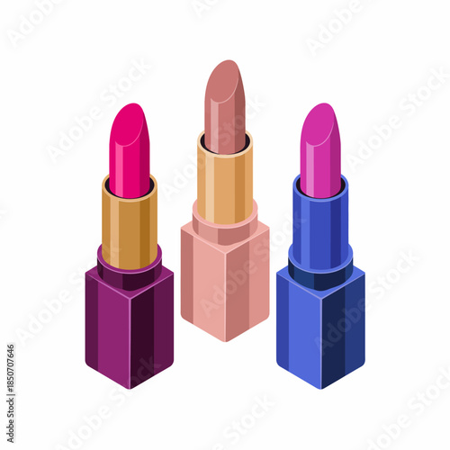 This elegant composition showcases three lipsticks in vibrant colors, emphasizing fashion and beauty, representing confidence and personal expression through makeup artistry.