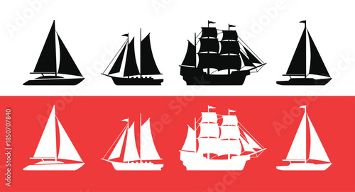 Sailboats and sailing ships silhouettes
