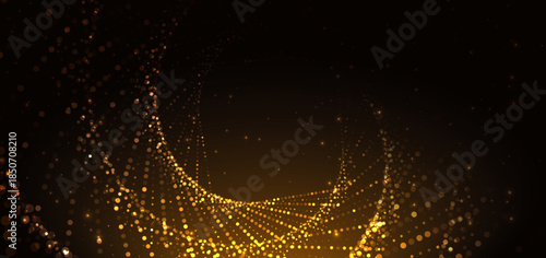 Luxury dotted golden pattern texture on dark background with gold lighting effect.