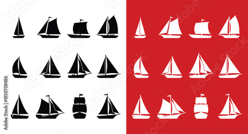 Sailboat silhouettes on divided background