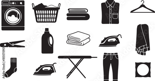 Laundry and clothing care icons set