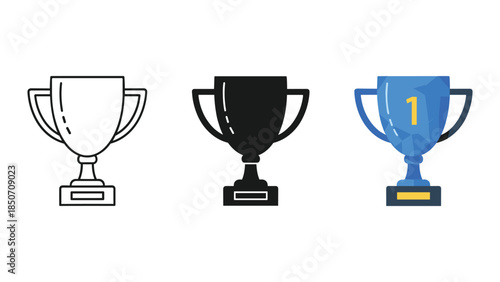 Three Trophies Different Colors Isolated White Background