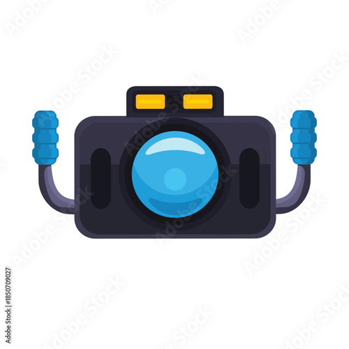 Scuba diving camera icon, underwater camera vector illustration, dive camera icon, scuba diving photography equipment vector image, diving clip art, scuba diving clip art