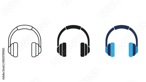 Headphones icon set line art vector illustration