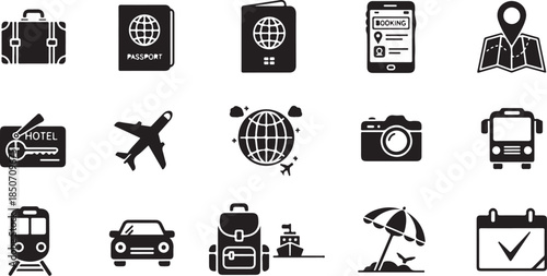 Travel icons set for tourism and adventure