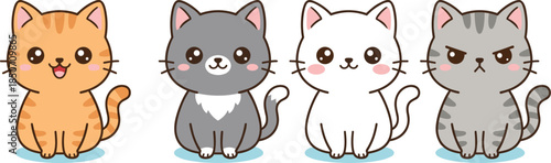 Cute Cartoon Cat Character Set with Different Breeds and Expressions for Kids Design Stickers Nursery Art and Pet Lover Illustration