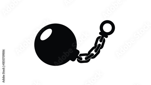 A black and white illustration depicting a ball and chain symbol