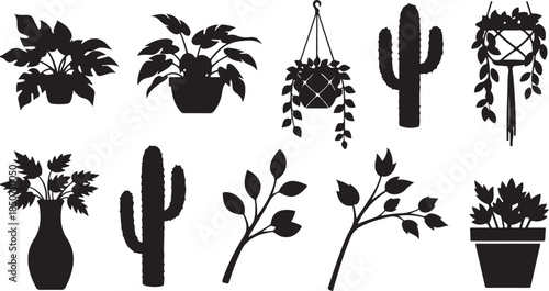 Collection of black plant silhouettes