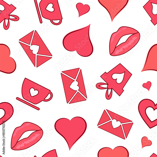 Various heart shapes, gifts, and love symbols on a white background for decoration and design purposes