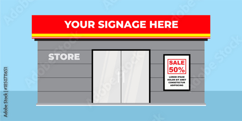 Flat design store front with place for name