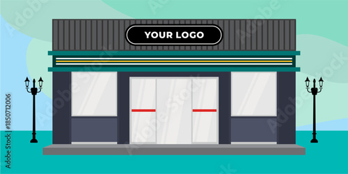 Flat design store front with place for name