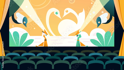 Theater showcase with swan performance