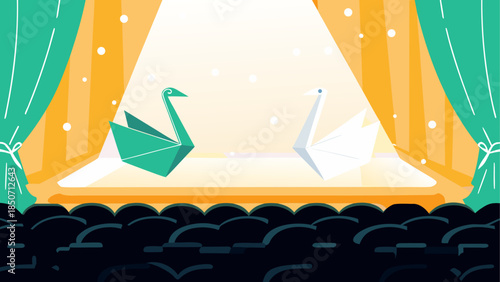 Origami swans on stage