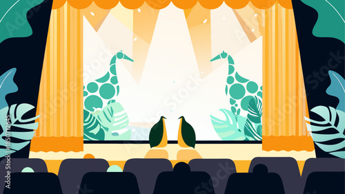 Giraffe puppet show on stage