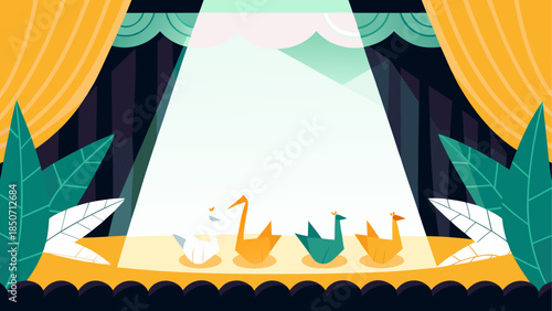 Origami swans on stage