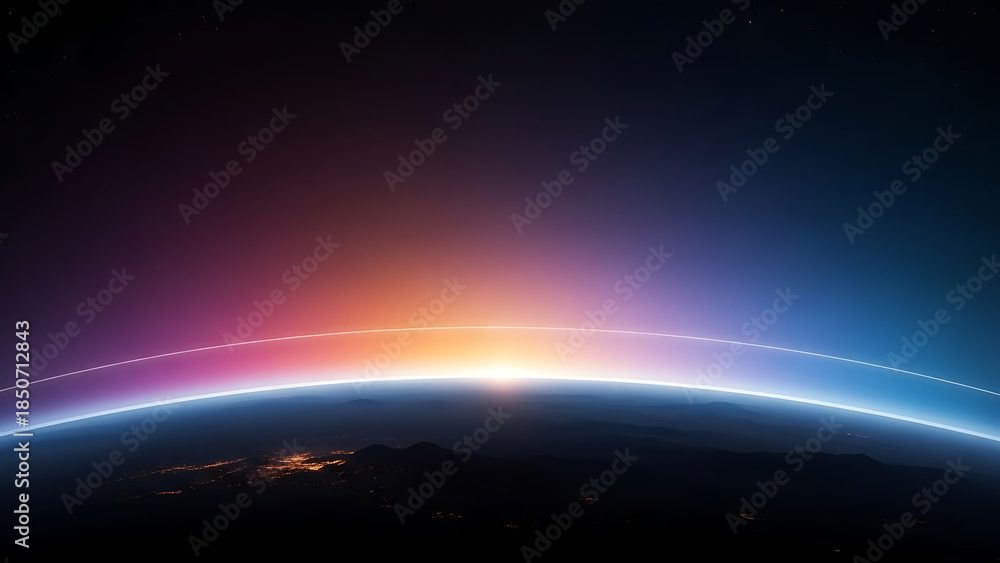 Fototapeta premium Breathtaking Sunset from Space Earth Horizon View Nature Sky Colors