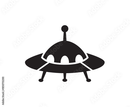 Classic Flying Saucer UFO Icon Symbolizing Extraterrestrial Life and Mystery on Isolated White Background