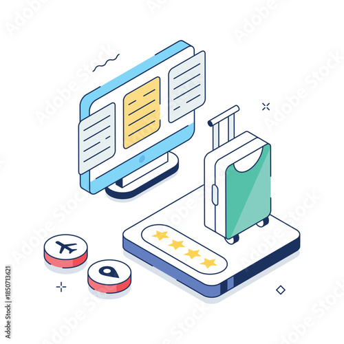 A trendy isometric illustration of tourist services, editable vector
