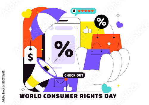 World Consumer Rights Day Vector Illustration on March 15 Featuring Shopping Bags Symbolizing Respected And Protected Consumer Rights