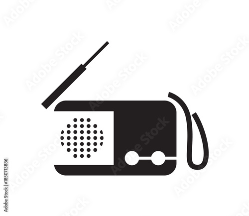 Portable Radio Receiver Icon, Vintage Transistor Radio Silhouette on Isolated White Background