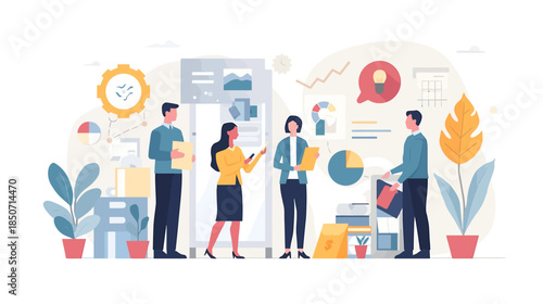 vector illustration of business people with speech bubbles