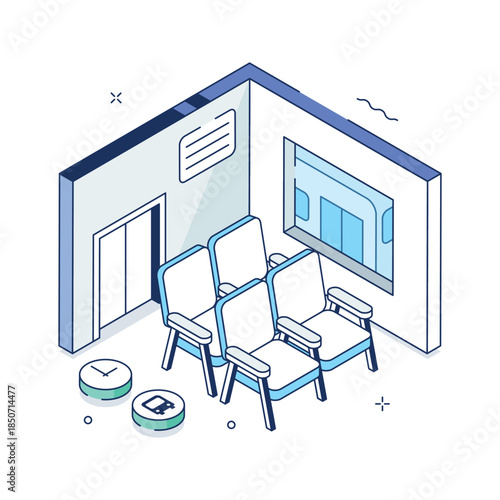 Airport waiting area illustration with seating for travel and transportation concepts
