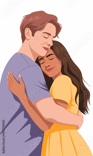 A couple embracing tenderly, radiating love and connection; this captures the warmth of human relationships and the profound beauty of intimacy and partnership in life.