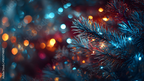 Wallpaper Mural Christmas Tree Branches with Colorful Lights. Torontodigital.ca