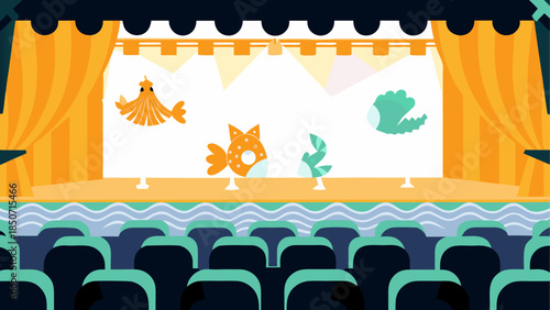 Colorful puppet show on stage