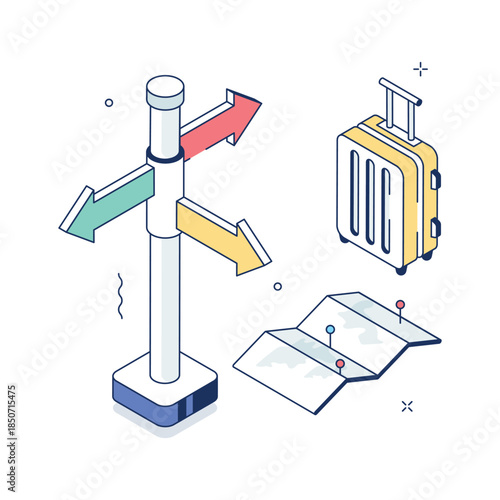 Here is a modern isometric illustration of route selection in trendy style