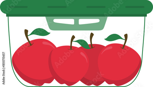 Fresh red apples in container