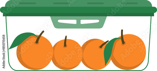 Fresh oranges in storage container