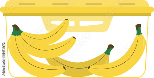 Yellow bananas in clear container