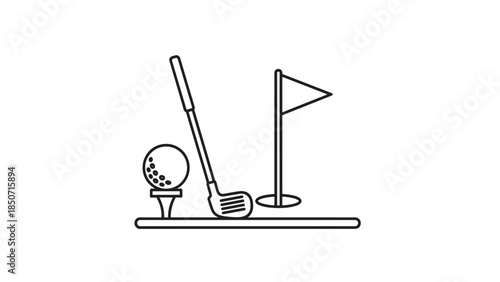 Golf club and ball on tee with flag golfing essentials, Generative AI.
