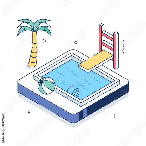 Have your hands on this amazing isometric illustration of swimming pool