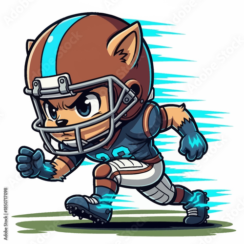 Cute Cartoon Animal Playing American Football.