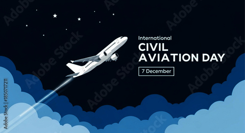White Passenger Airplane Ascending Through Night Sky with Vapor Trail