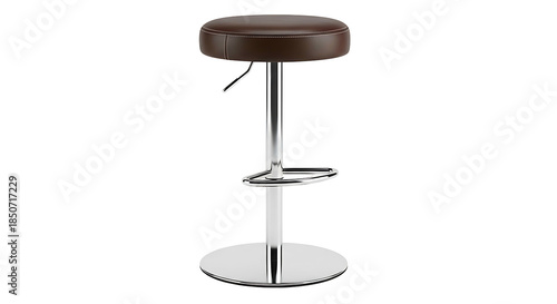 Adjustable height brown leatherette bar stool with chrome base.