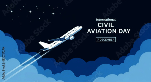 Airplane Ascending with Vapor Trails for International Civil Aviation Day