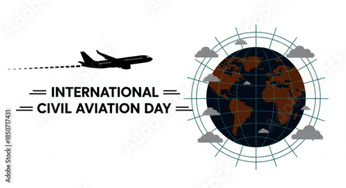Silhouette of a Jet Airplane Flying with Dotted Trail, Celebrating Aviation Day.