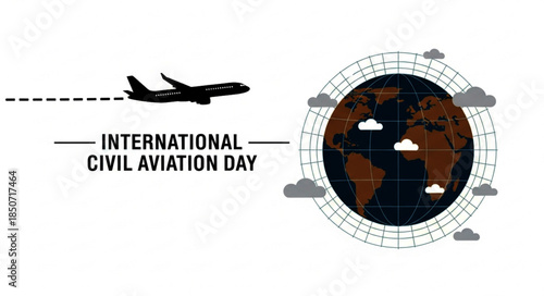 Silhouette of a Jet Airplane Flying with Dotted Trail, Celebrating Aviation Day.