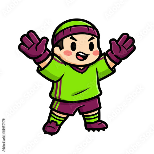 Cute Cartoon Goalkeeper Ready to Save Goal.